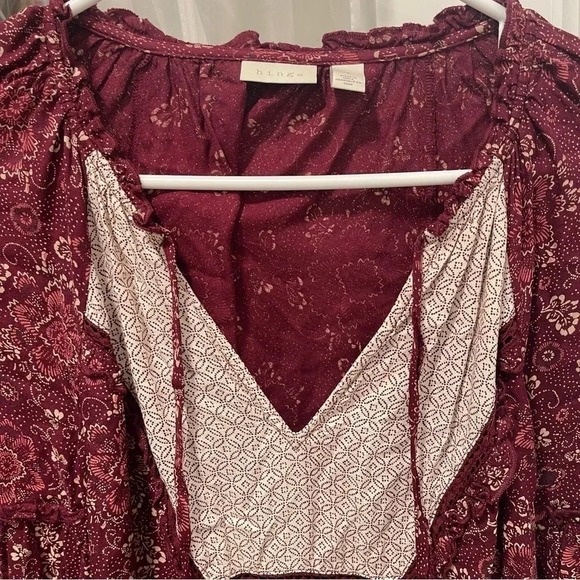 Nordstrom Hinge boho peasant long sleeved mini dress. Sz Small. Lace detail. - Picture 4 of 7